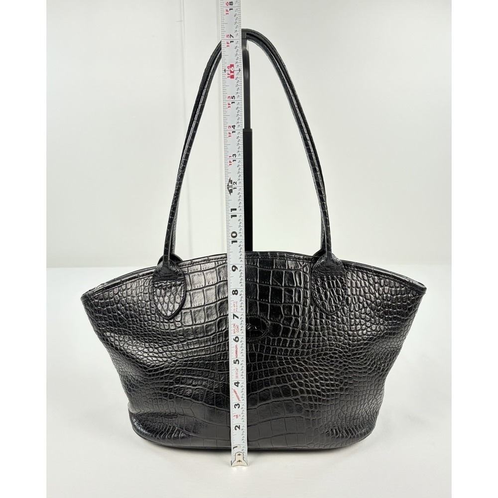 Longchamp Black Croc-Embossed Leather Shoulder Bag - Picture 12 of 14